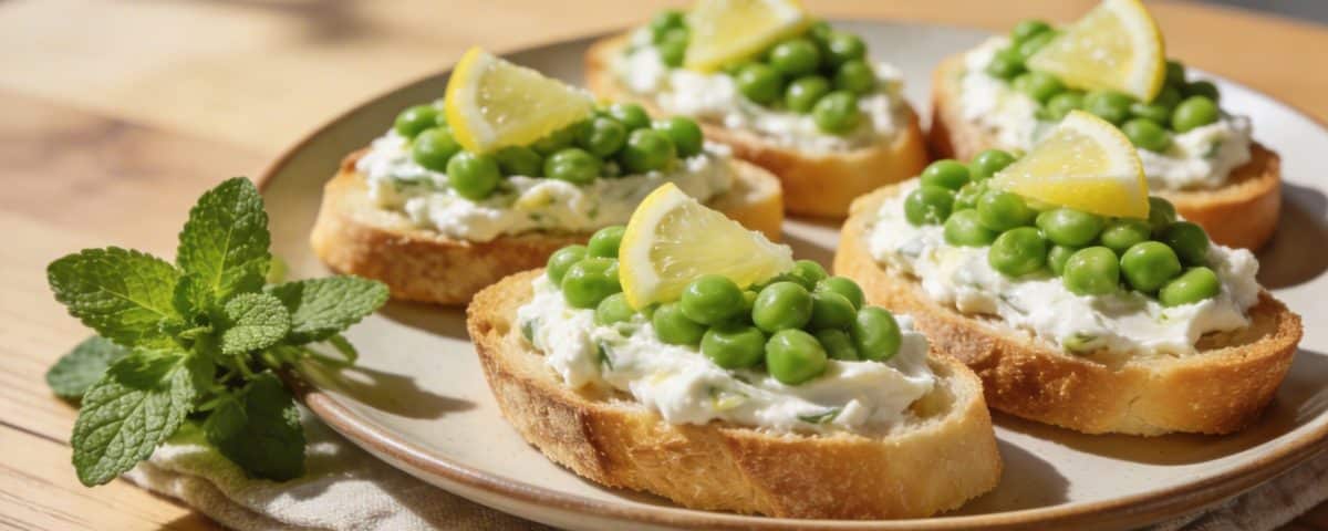 Crostini aux petits pois frais et ricotta citronnée : l&rsquo;apéritif de printemps prêt en 10 minutes qui fait l&rsquo;unanimité