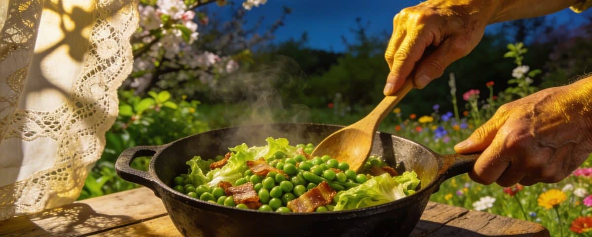 Petits pois frais à la française : la recette de grand-mère mijotée avec de la laitue et des lardons qui sent bon le printemps
