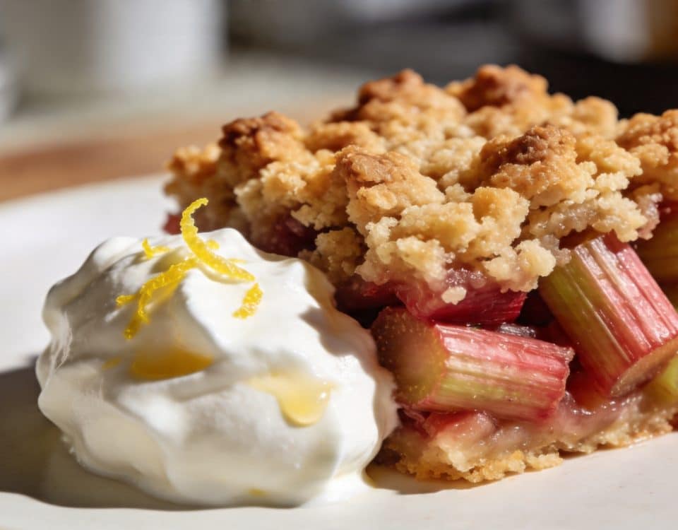 Le crumble de rhubarbe revisité avec cet ingrédient surprenant qui sublime son acidité