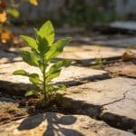 Sous les dalles d'un jardin à l'abandon pousse la seule plante qui mérite vraiment qu'on la garde