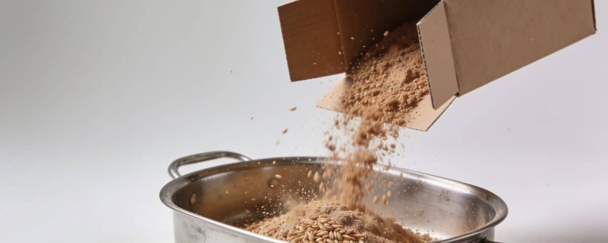 Mains versant marrons d'une boîte dans casserole