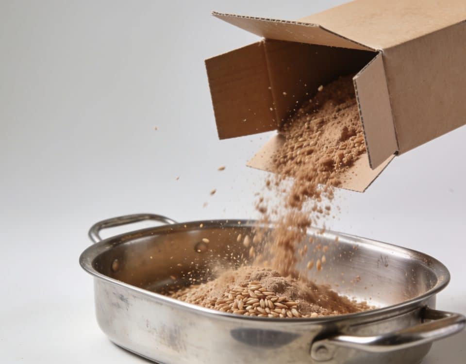 Mains versant marrons d'une boîte dans casserole