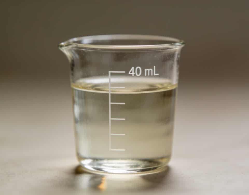 Verre gradué affichant quarante millilitres de liquide clair
